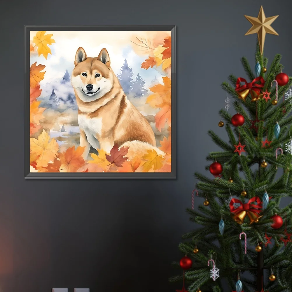 Full Round Diamond Painting 30*30cm - Maple Leaf Puppy