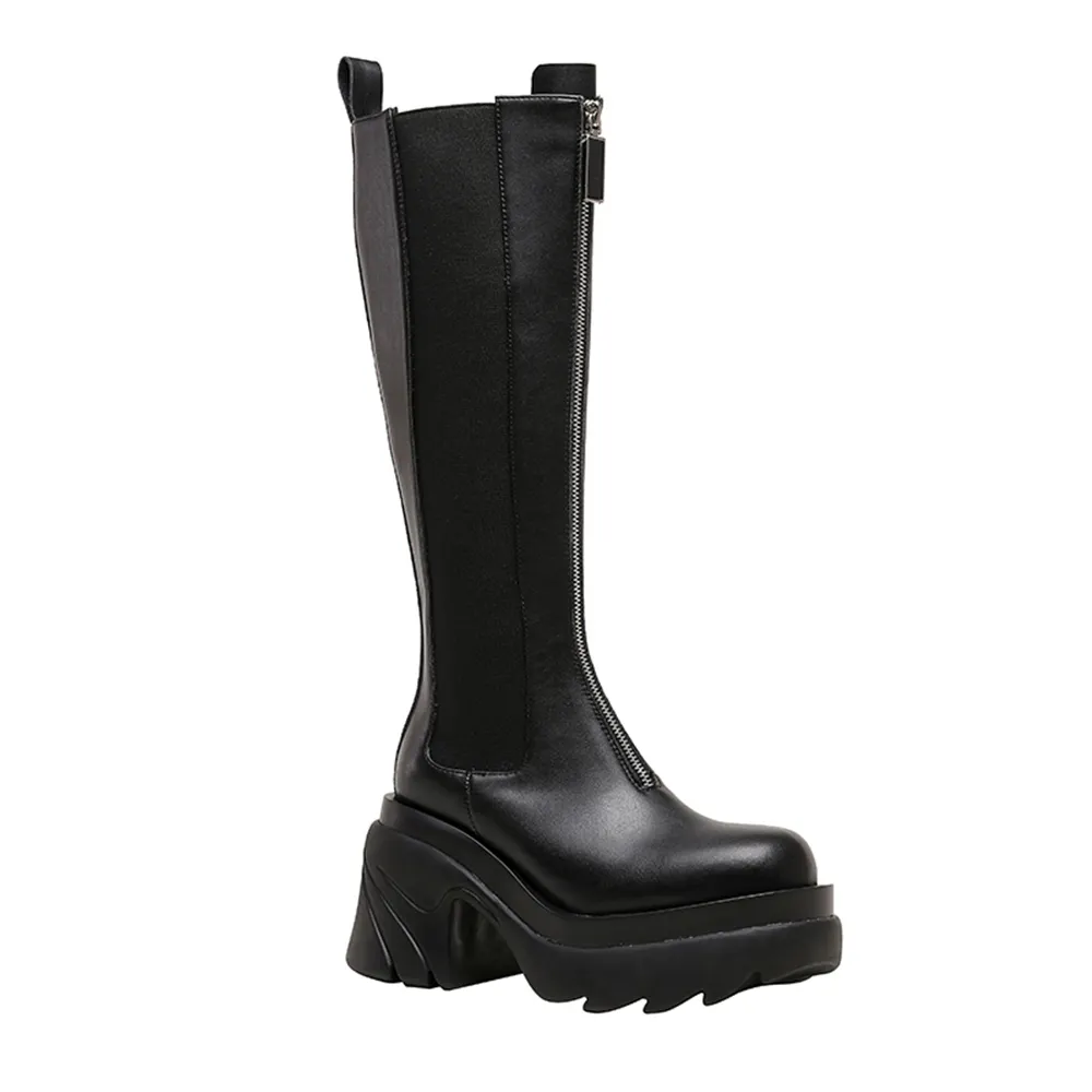 80mm Round Toe Thick-soled Front Zipper Boots-vocosishoes