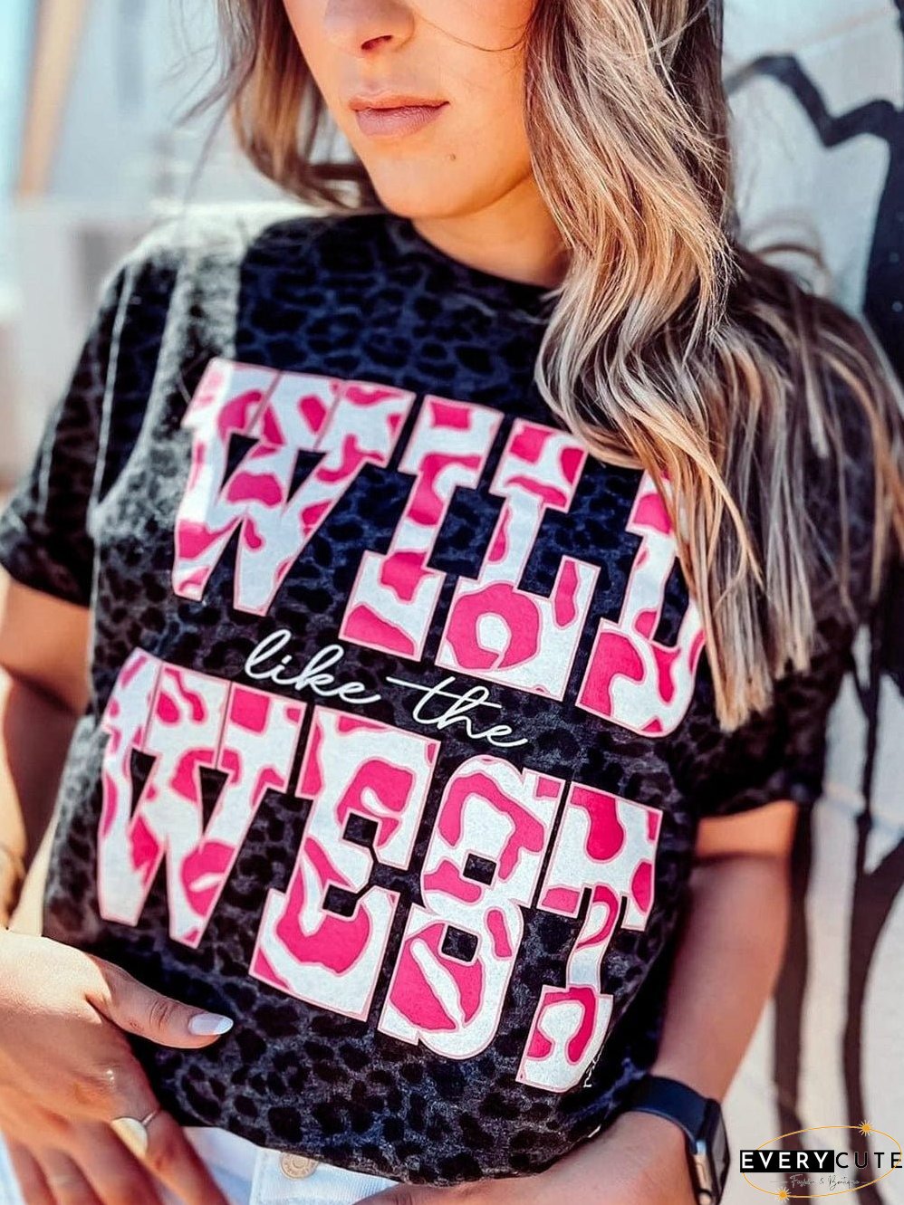 Wild West Leopard Print Graphic Tee in Smoke Gray