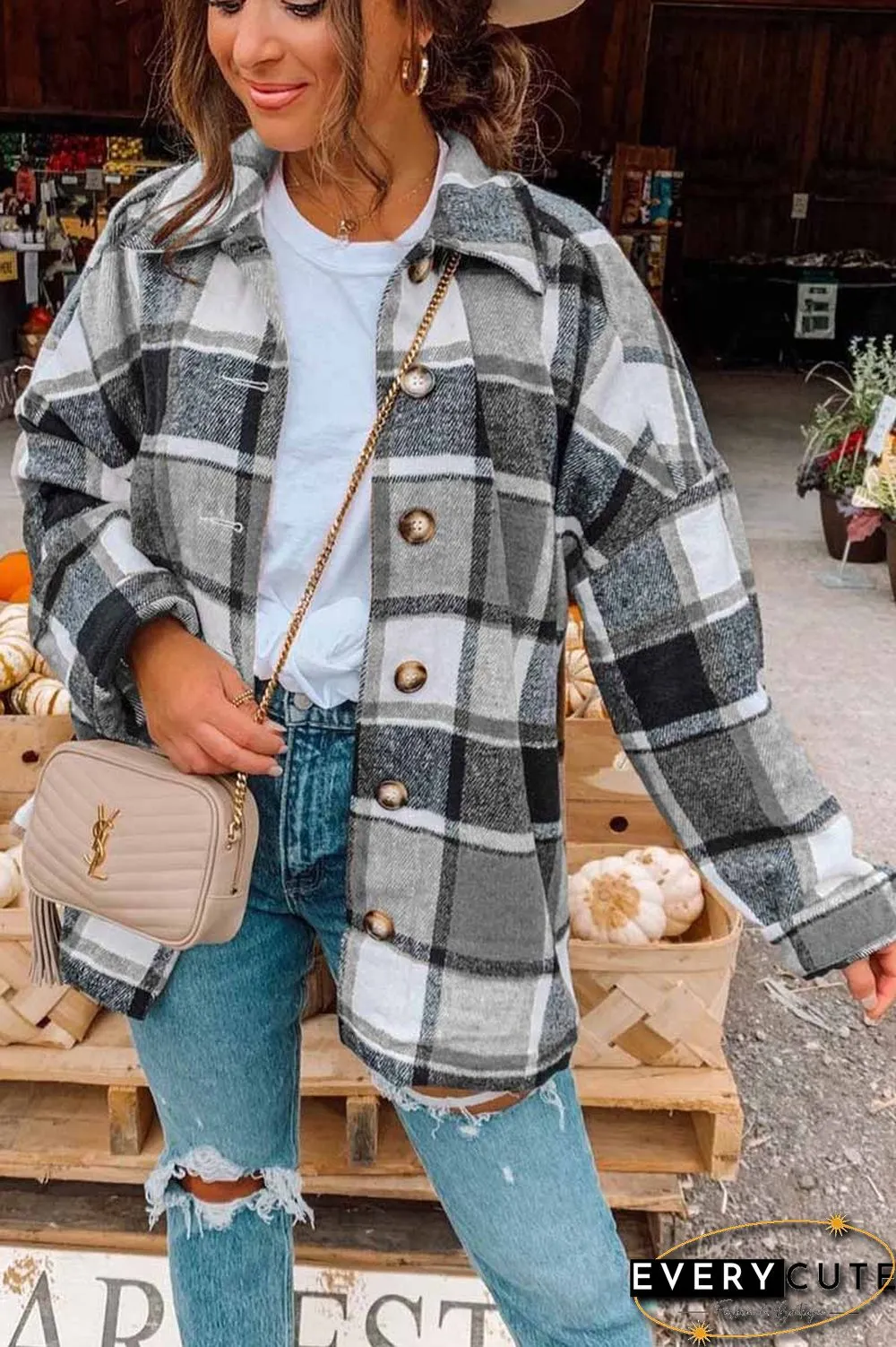 Fashion Big Plaid Coat Woolen Coat Tops(6 Colors)