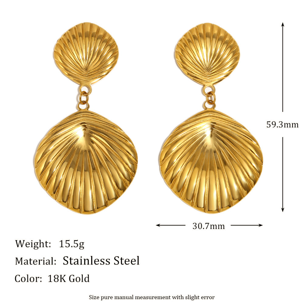 French Retro Design Earrings Stainless Steel Plated 18K Gold Vintage Diamond Striped Earrings