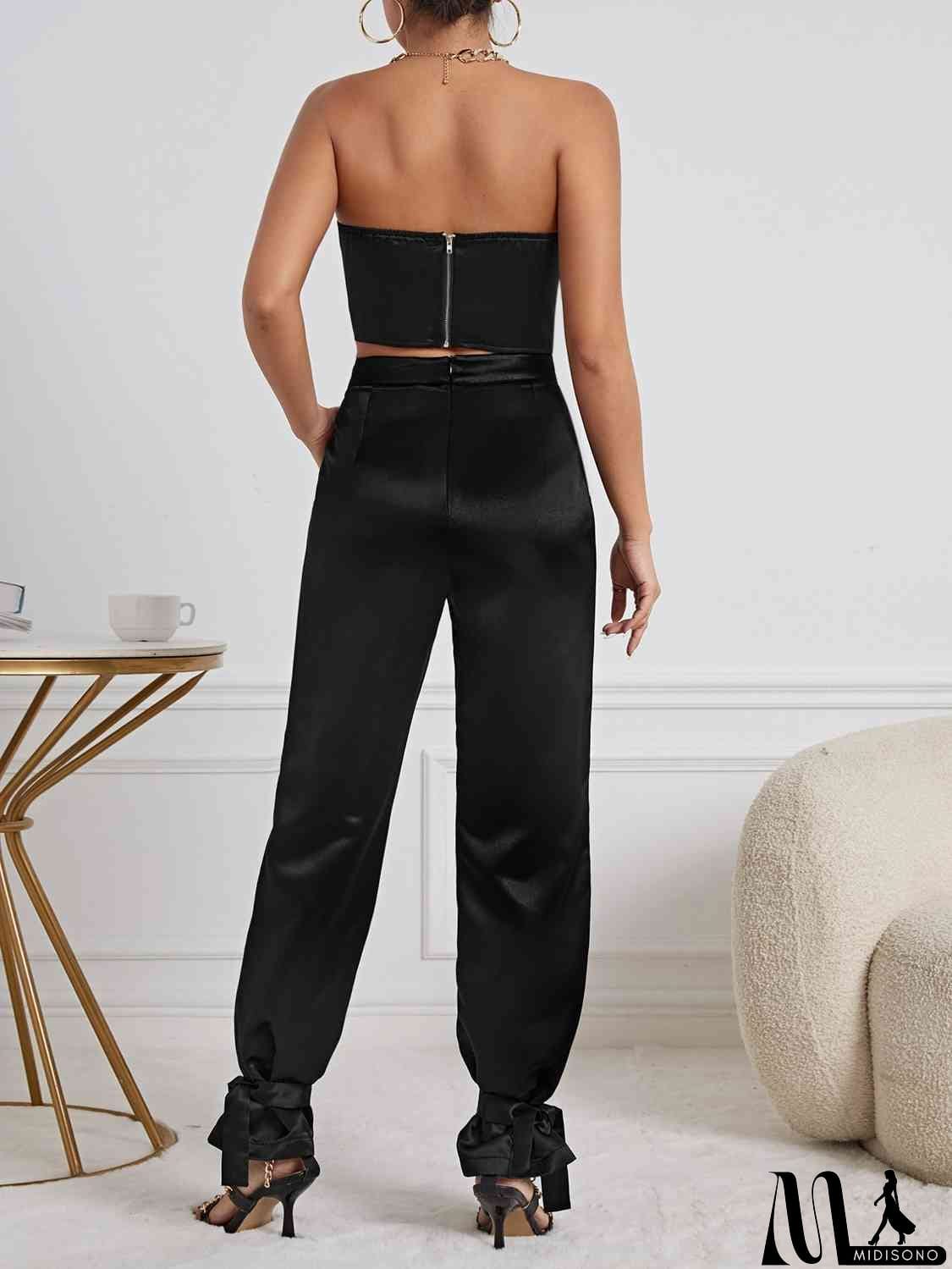 MidiSono - Knot Detail Tube Top and Pants Set