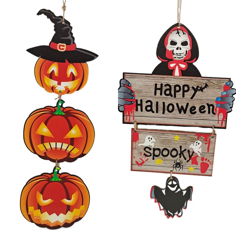 Halloween Decorations, Pumpkin/ Skull Shaped Decorative Wood Pendant Hanging Ornament