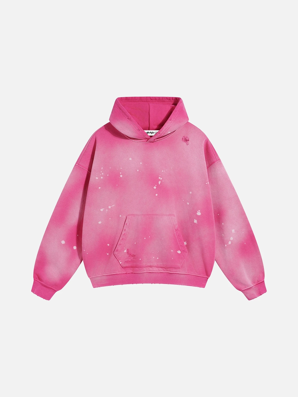 Pink Paint Splattered Faded Distressed Hoodie Front