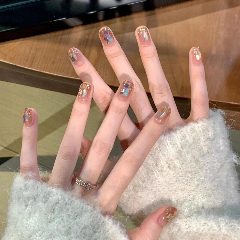 Wear Nail Beauty Nail Piece TikTok Hot Blush Gradient Butterfly Nail Sticker Finished Detachable Fake Nail