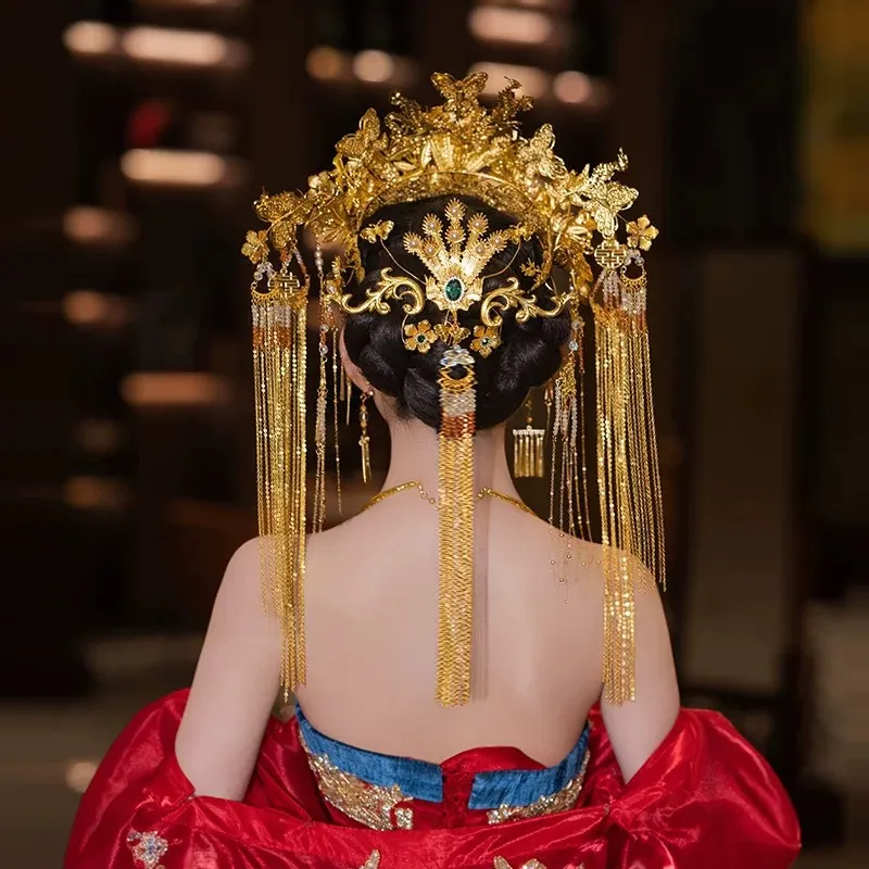 Golden Phoenix Crown Xiuhe Dragon Phoenix Wedding Hairpin