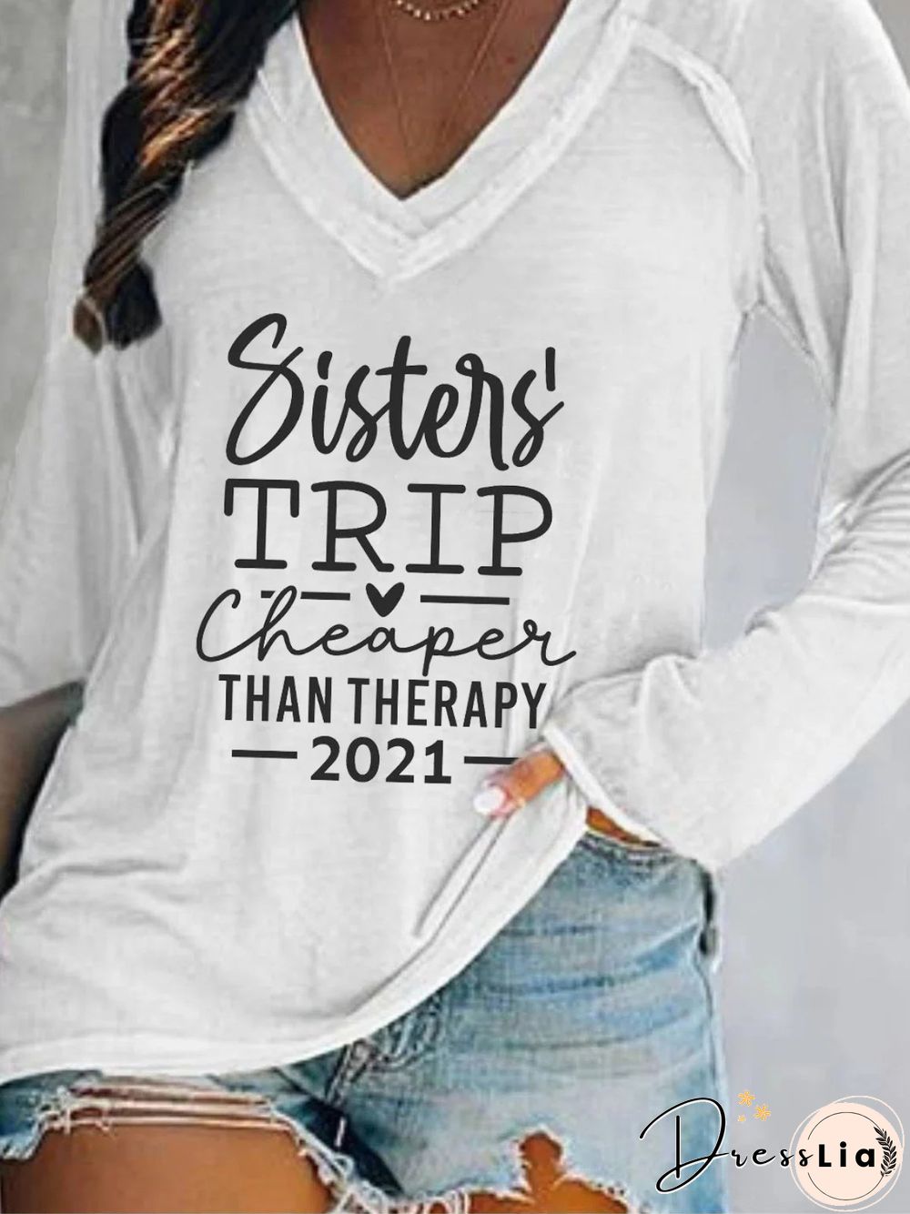 Long Sleeve V Neck Plus Size Printed Tops T-Shirts