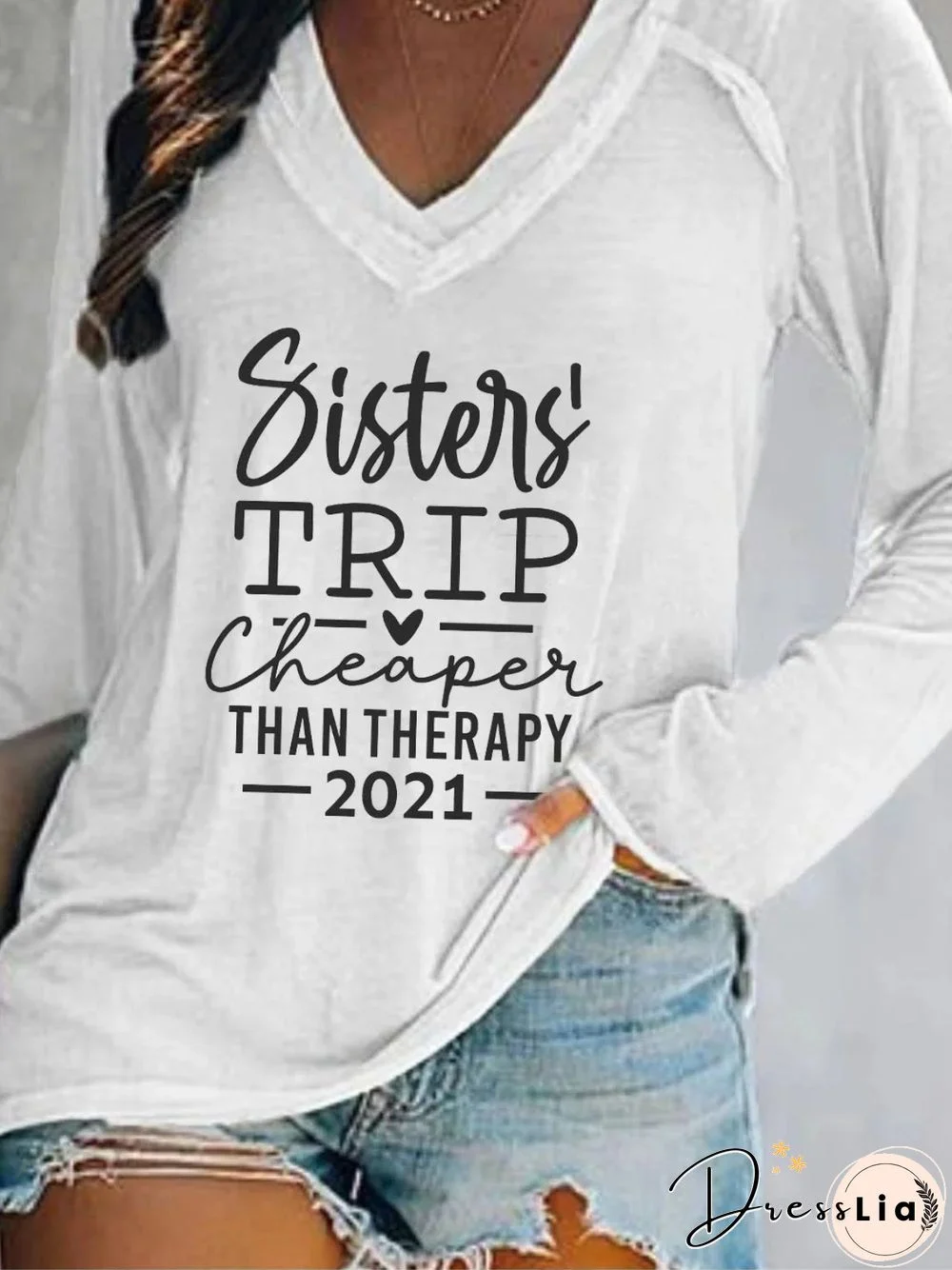 Long Sleeve V Neck Plus Size Printed Tops T-Shirts