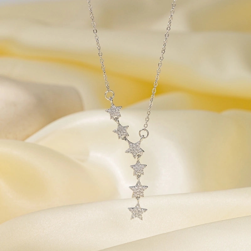 Sweet Minimalist Star Heart Shape Bow Knot Titanium Steel Zircon Plating Inlay Pendant Necklace