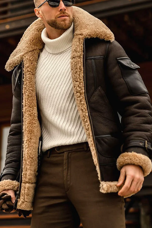 Mens Camel Bomber  Aviator Shearling Fur Pilot Hooded Brown Real Leather Winter Jacket Handmade Vintage Stylish Flying Leather Jacket