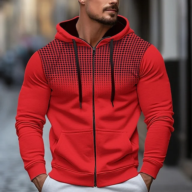 Daily Plaid Colorblock Long Sleeve Pocket Zipper Hooded Jacket