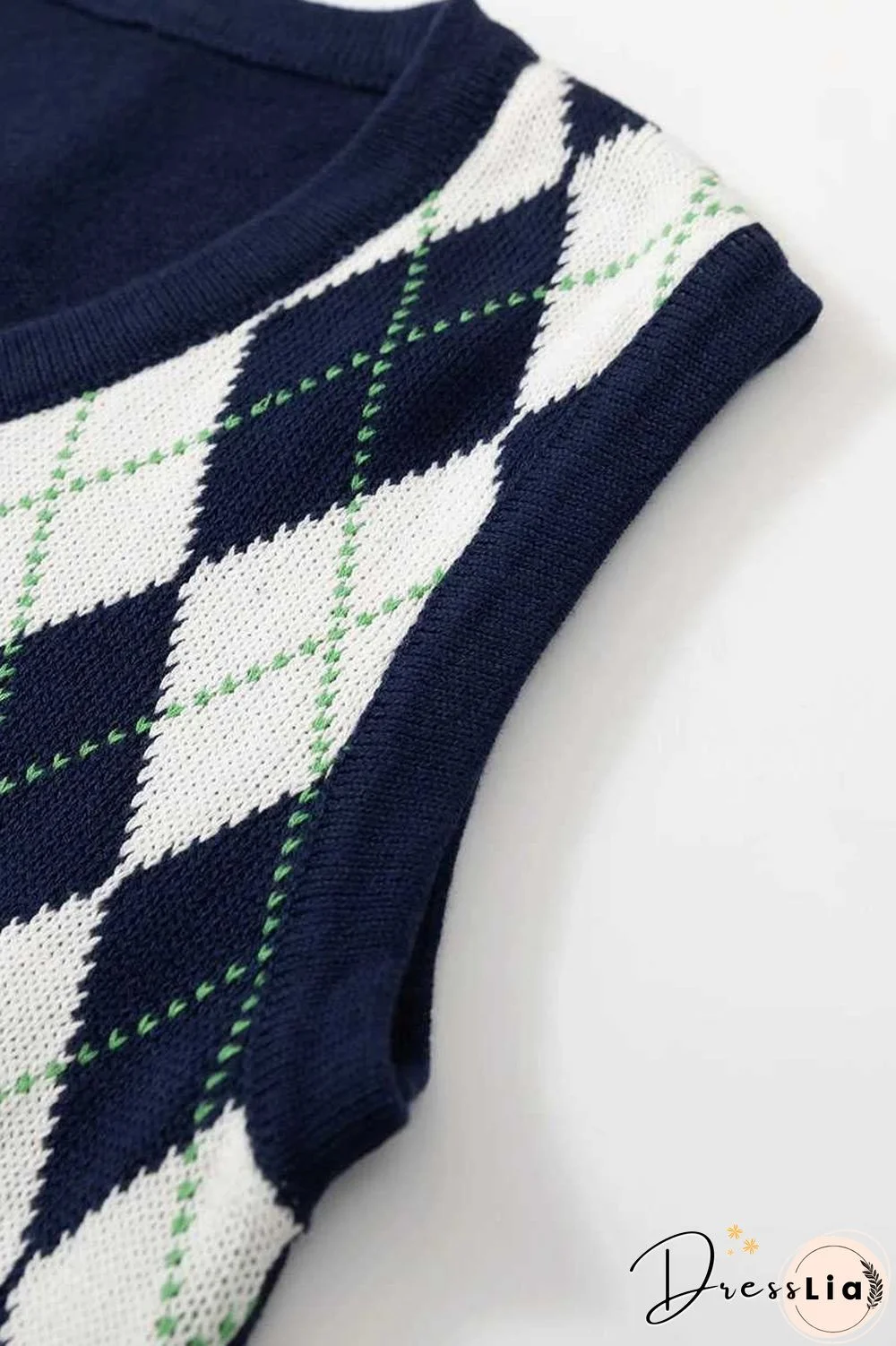 Checkered Cropped Knitted Tank Argyle Sleeveless Jumper