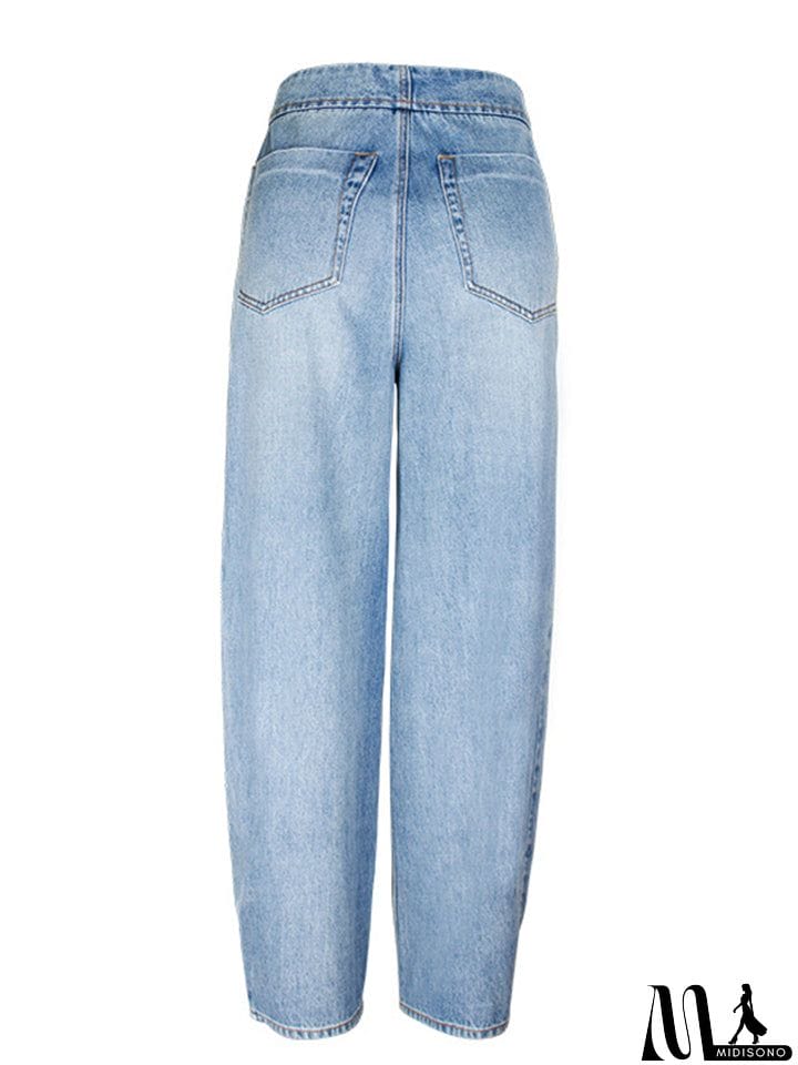 MidiSono - Youth Campus Style Extra Loose Straight-Leg Light Blue Denim Jeans for Women