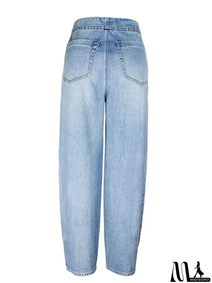 MidiSono - Youth Campus Style Extra Loose Straight-Leg Light Blue Denim Jeans for Women