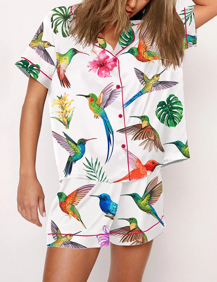 Women's Watercolor Hummingbird Exotic Birds Pajama Set