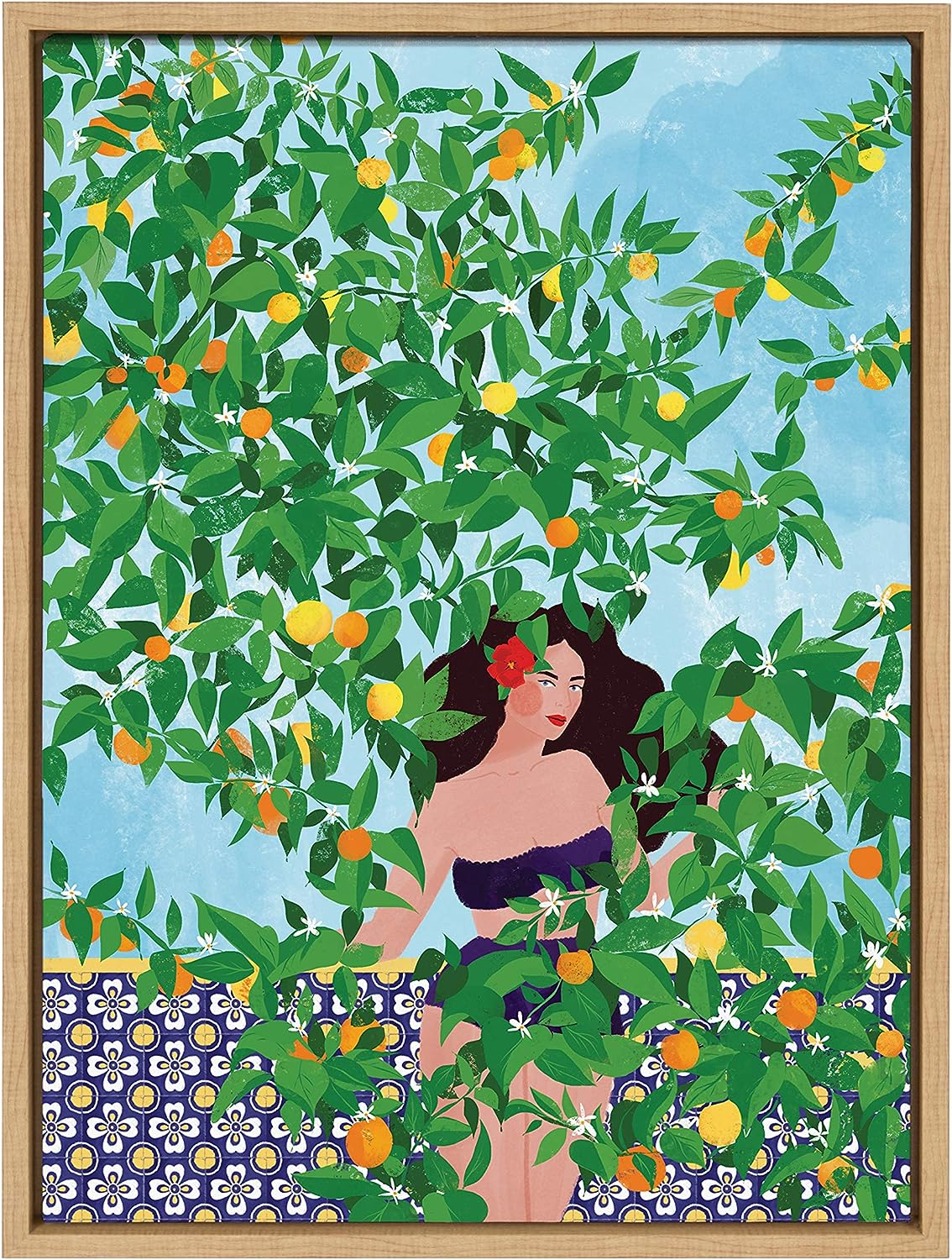 Kate and Laurel Sylvie Sevilla Girl Framed Canvas Wall Art by Maja Tomljanovic, 18x24 Natural, Relaxing Nature Art for Wall