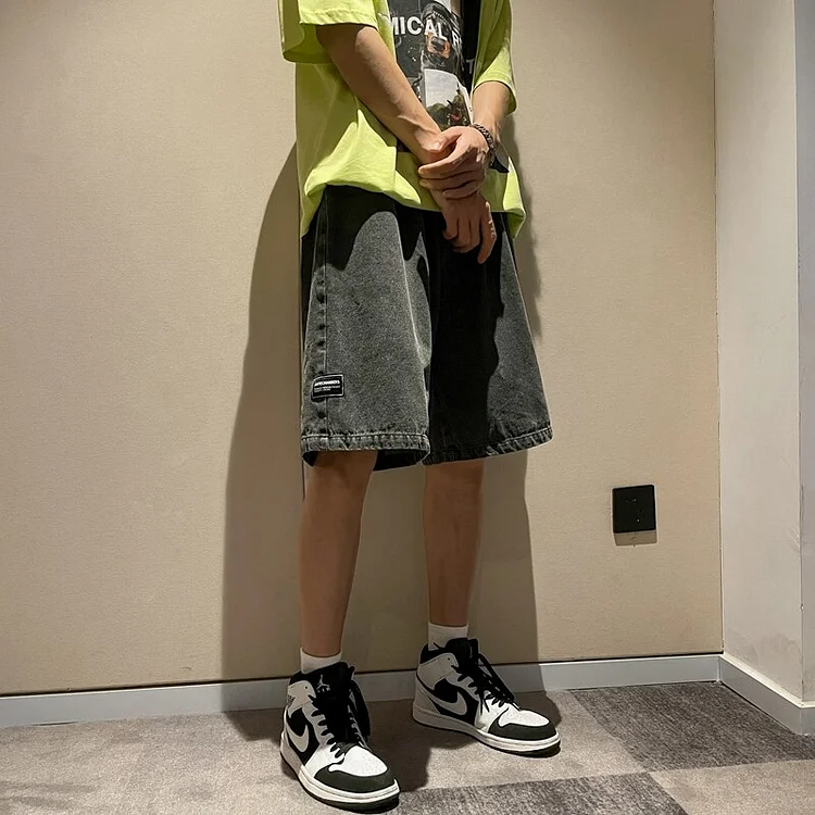 Korean Style Summer Men's Black Wide Leg Denim Shorts 2022 New Fashion Casual Baggy Short Jeans Male Brand Clothes