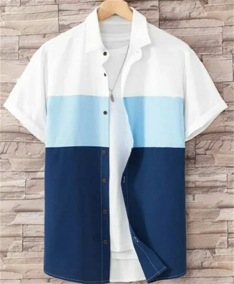 Kakacloud Men's new shirt 3d patchwork plaid print men's summer casual short sleeve daily street tops loose oversized shirt