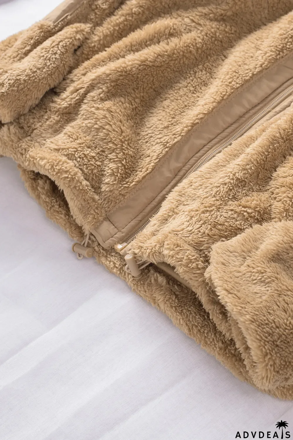 Zip Up Sherpa Coat With Pocket