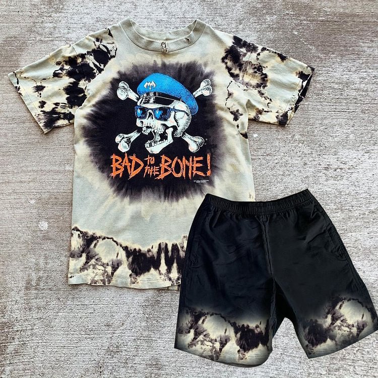 Personalized short-sleeved skull print suit