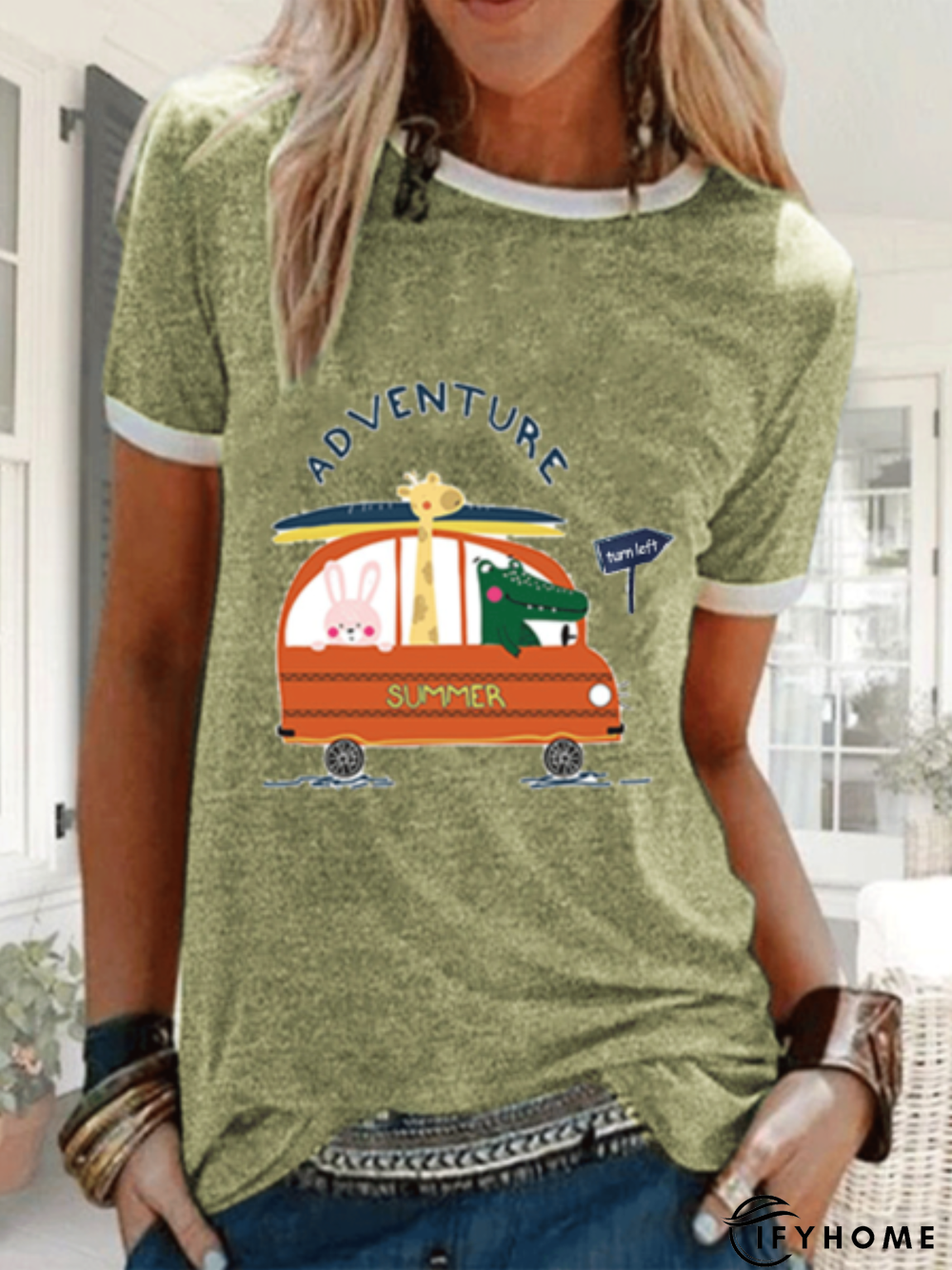 Casual Plus Size Short Sleeve Cartoon Car Printed Tee Shirts Tops | IFYHOME