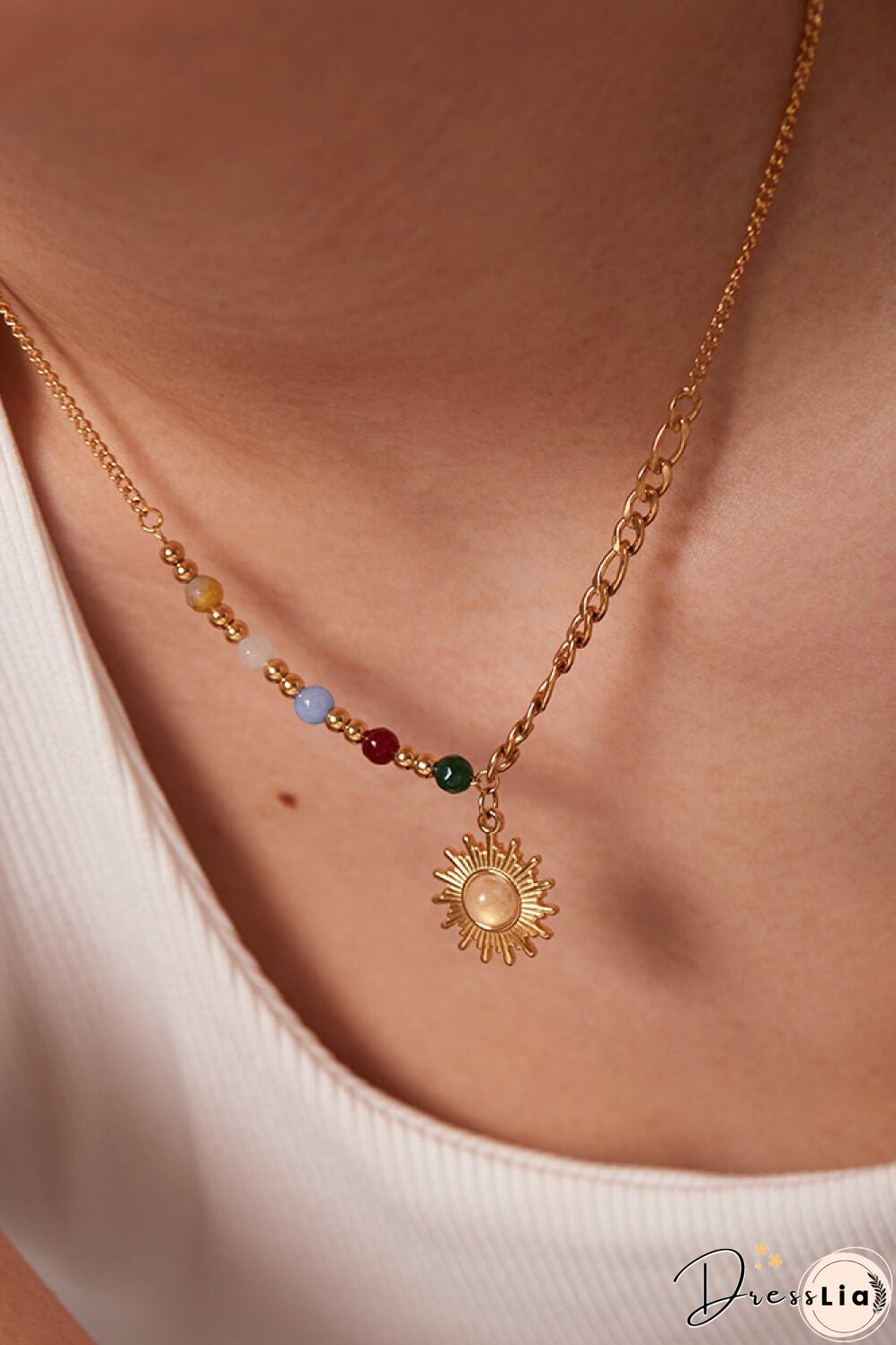 Opal Sun Shape Pendant Necklace