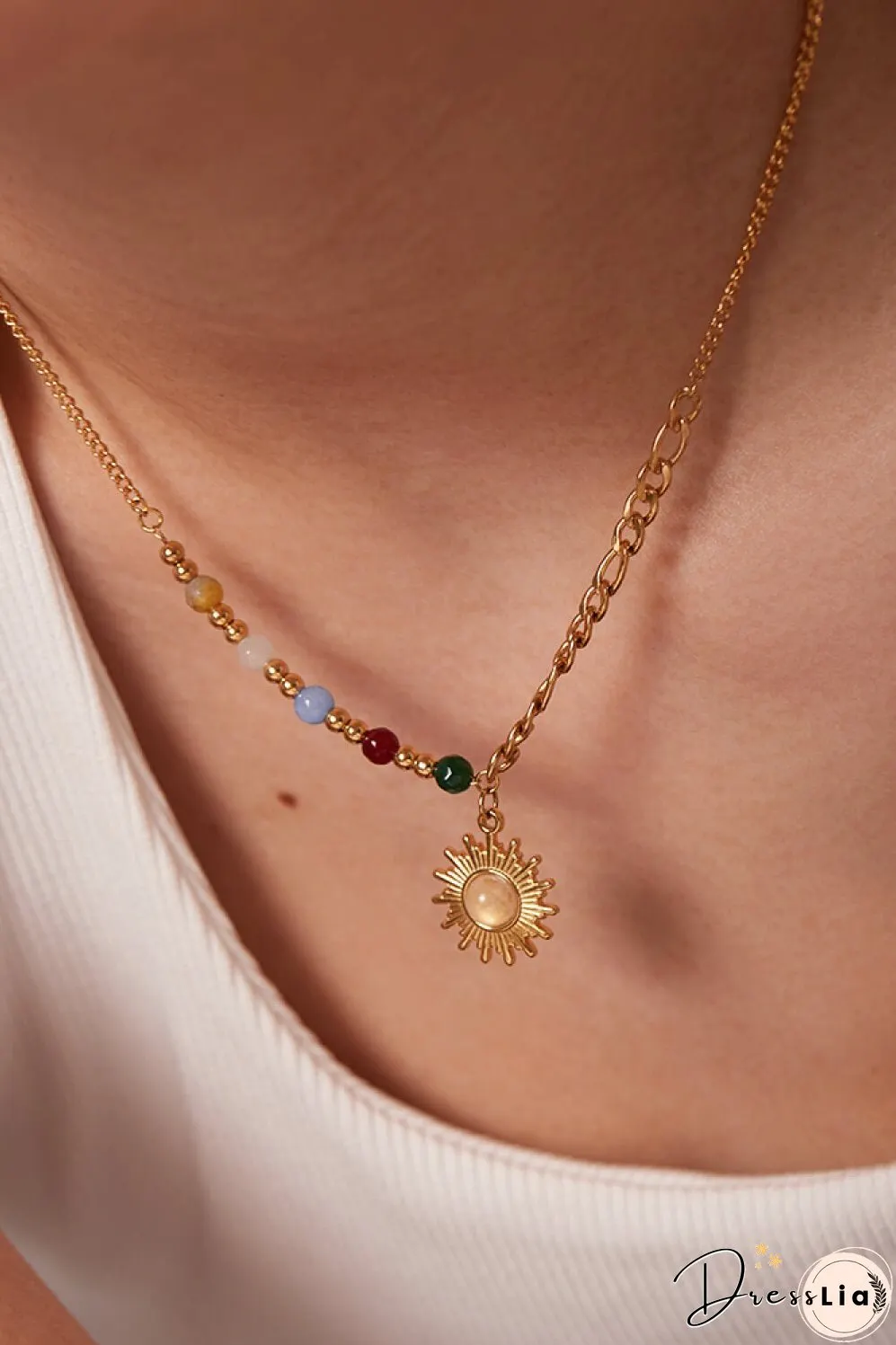 Opal Sun Shape Pendant Necklace