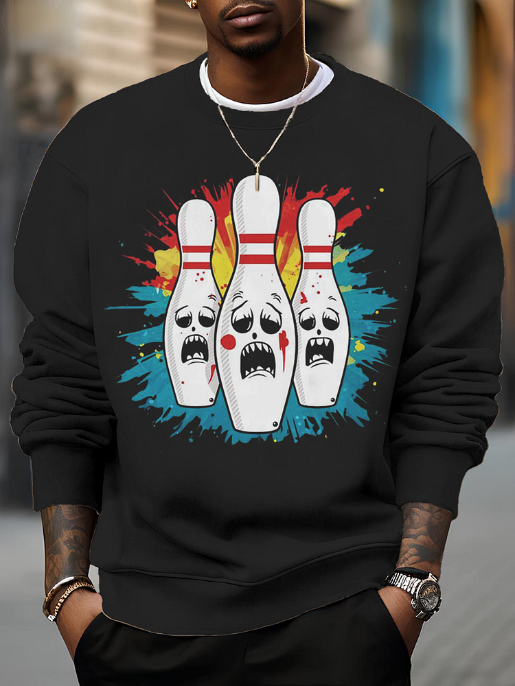 Men's Fun Bowling Game Print Casual Sweatshirt