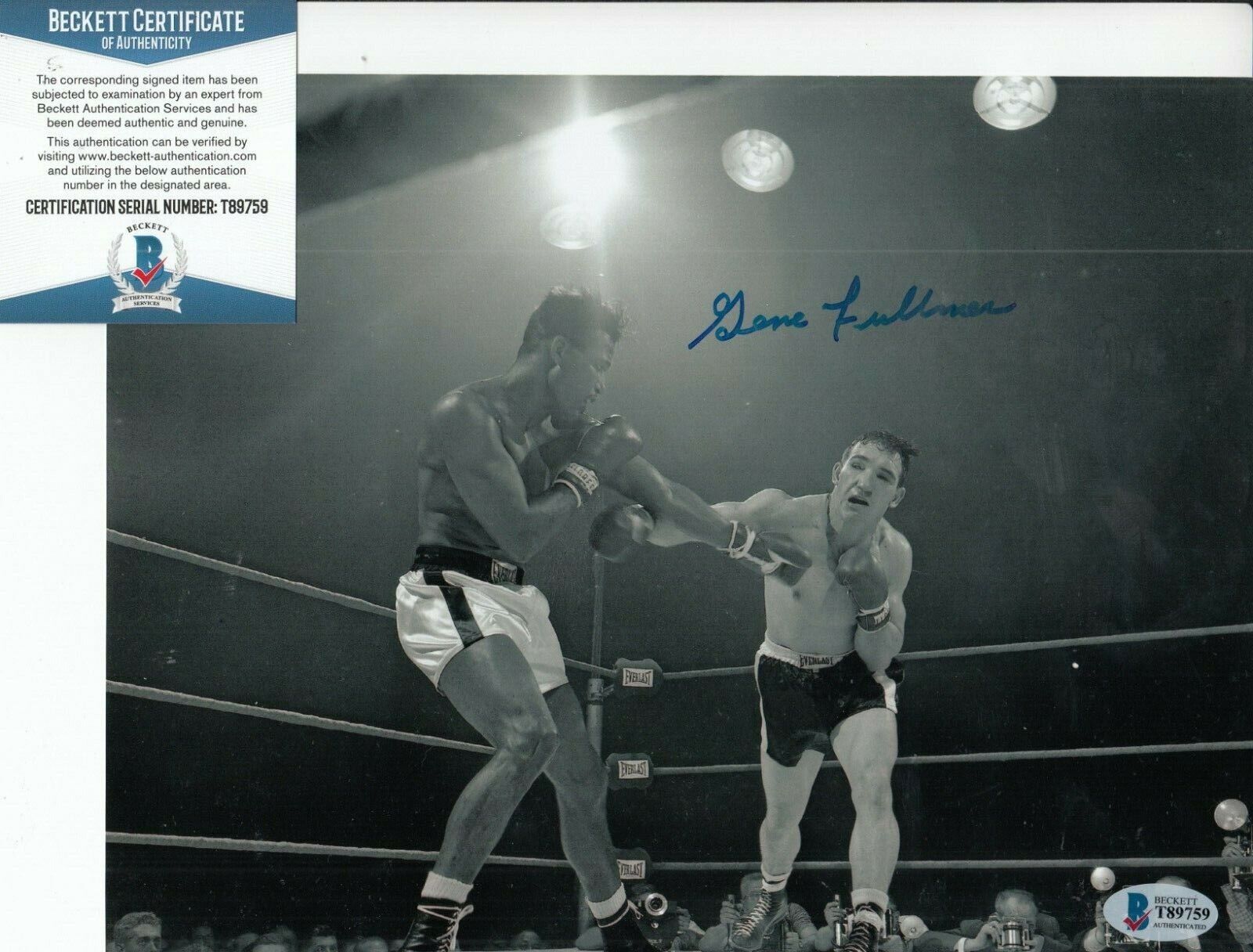 GENE FULLMER signed (BOXING) WORLD MIDDLEWIGHT CHAMPION 8X10 BECKETT BAS T89759