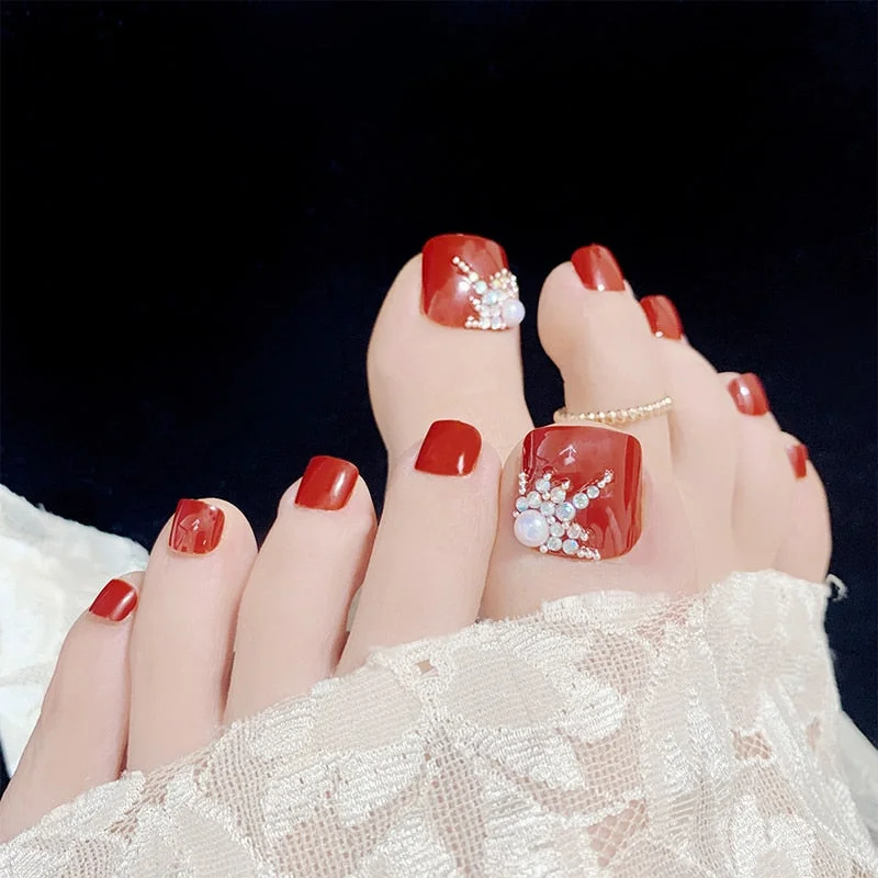 24pcs Fake French ToeNails With Glue Type Removable Square Short Paragraph Nude Color Fashion Manicure False ToeNails Press On D