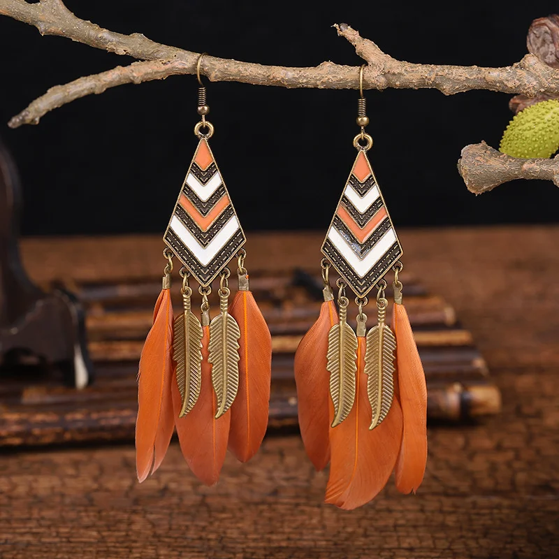 1Pair Feather Decor Dream Catcher Shaped Drop Earrings