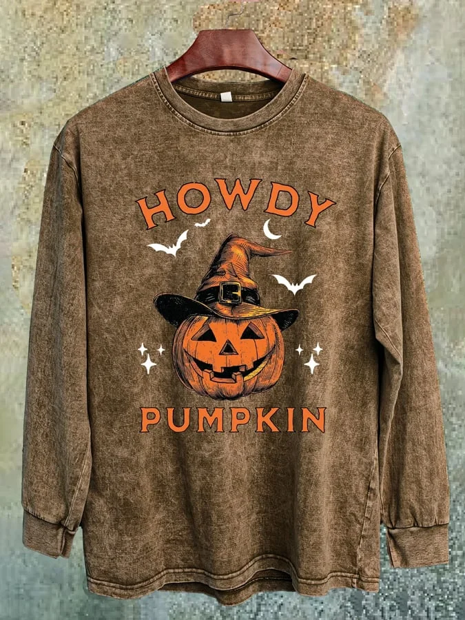 Women's Halloween Western Style Distressing Crew Neck Sweatshirt