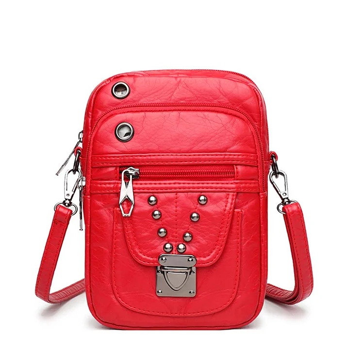 Fashion Rivet Women Shoulder Bag Soft Small Messenger Phone Purse (Red)