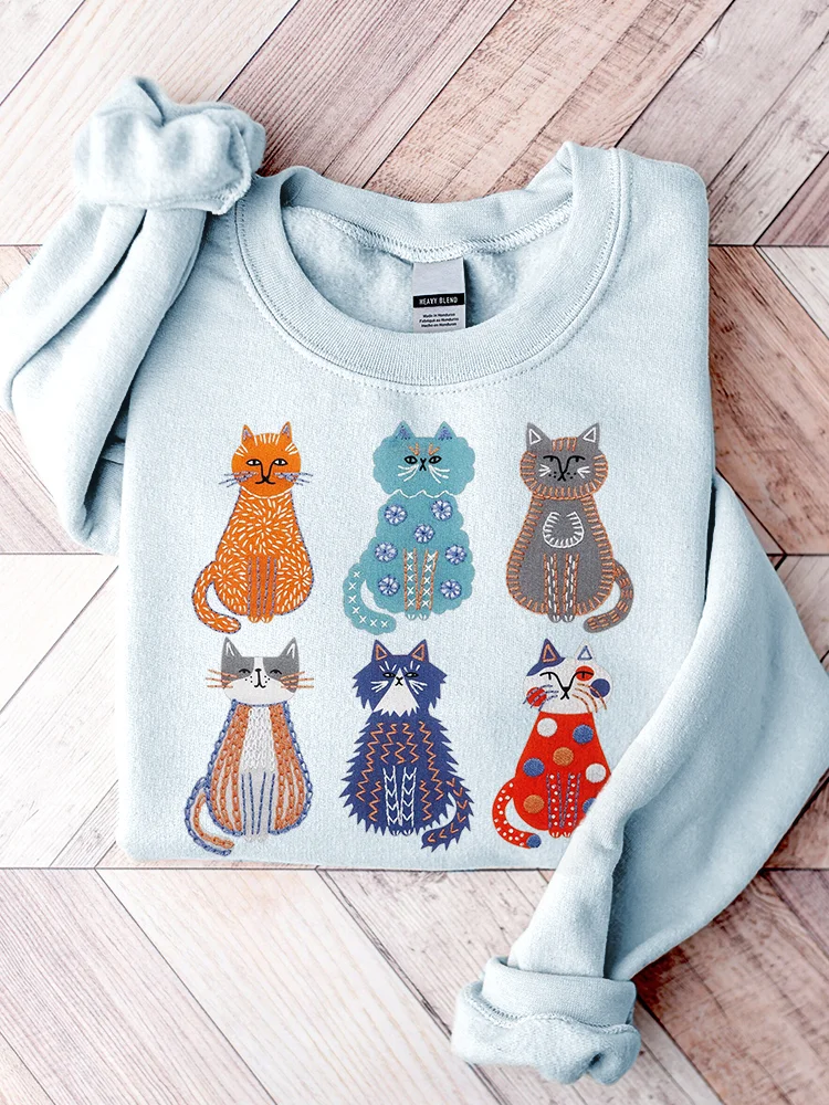 Cute Cats Embroidery Pattern Sweatshirt