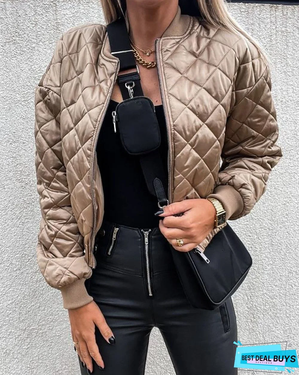 Quilted Long Sleeve Zipper Design Puffer Jacket