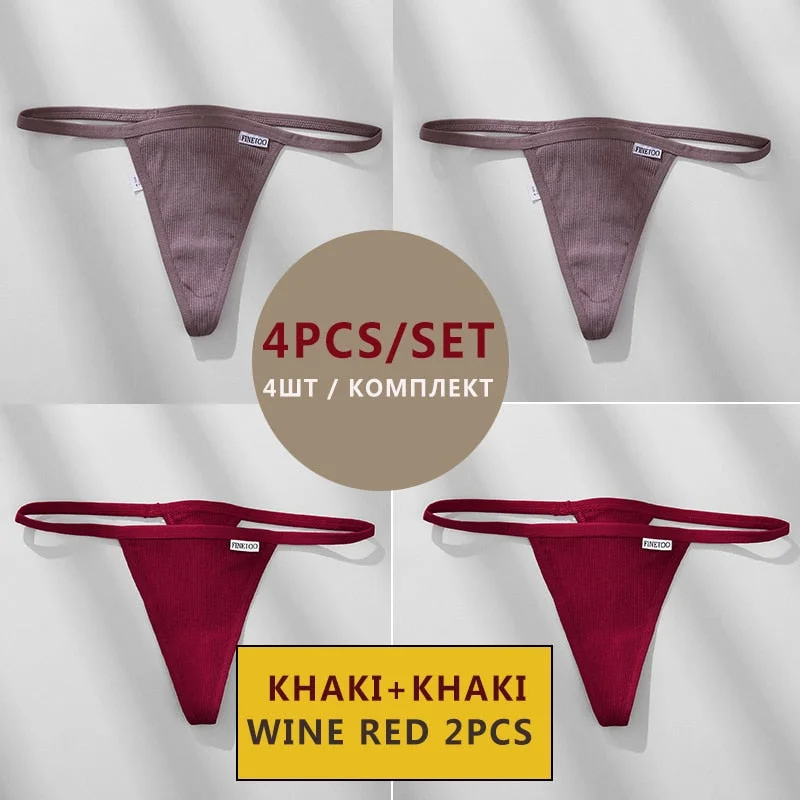 FINETOO 4PCS/Set Cotton Women Panties Woman Thong G-string Underwear Pantys Sexy Low Waist Underpant For Ladies Lingerie Female