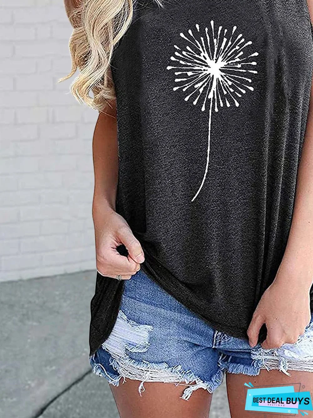 Printed Loose Vintage Crew Neck Tanks & Camis