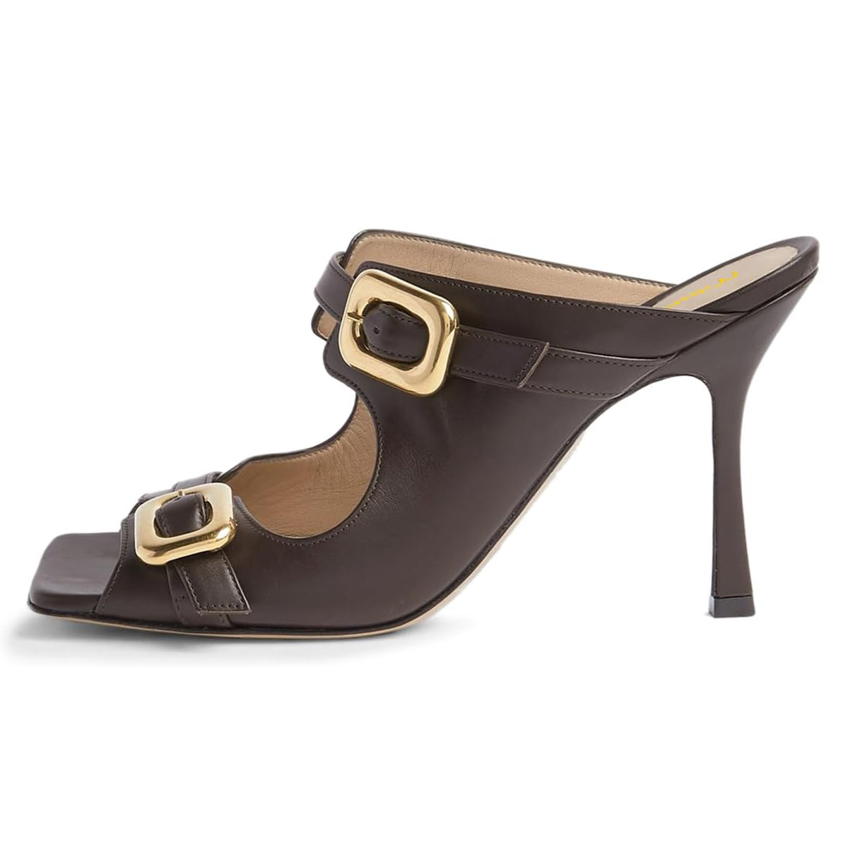 Brown Buckle Strap Open Toe Stiletto Heel Mule Shoes for Women Nicepairs