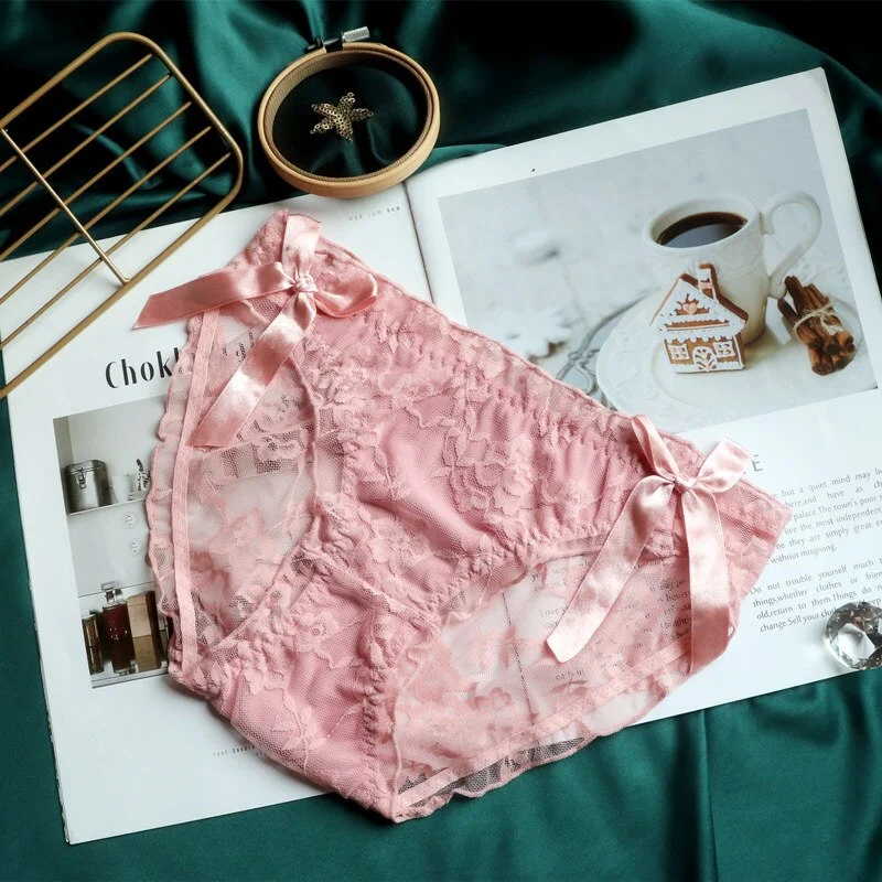 Billionm Product Japanese Cute and Sweet Student Lolita Bow Lace Panties Women's Low-rise Bread Pants Women's Briefs Pink Panties