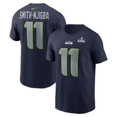 Men's Seattle Seahawks #11 Jaxon Smith-Njigba  College Navy Super Bowl LX Patch Name & Number T-Shirt