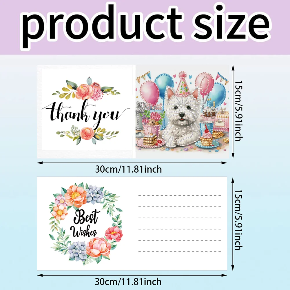 6Pcs 5D DIY Cat Dog Diamond Painting Greeting Card Craft for Friend Family Lover