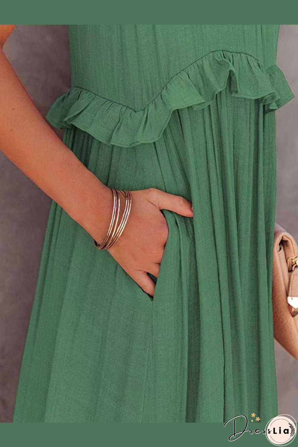 Ruffled Sleeveless Tiered Maxi Dress with Pockets