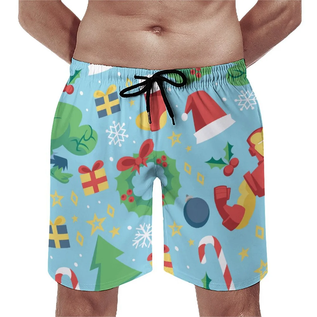 Avengers Iron Man Hulk Holiday Men's Swim Trunks Summer Board Shorts Quick Dry Beach Short with Pockets