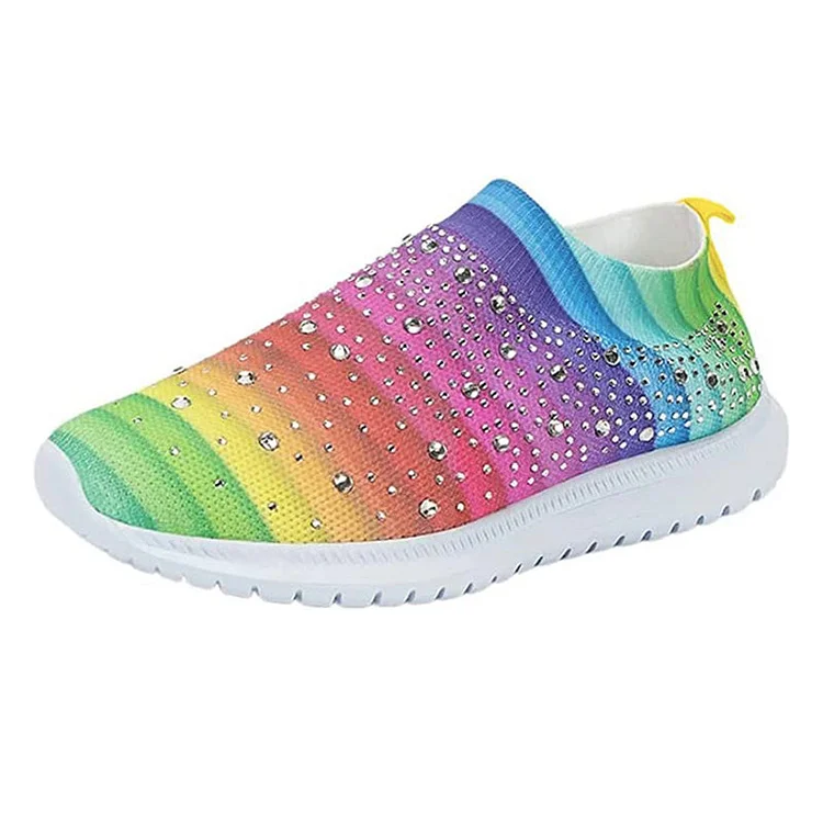sale\Rainbow UK5/38\Women's Sparkle Rainbow Rhinestone Breathable Knitted Sneakers shopify Stunahome.com