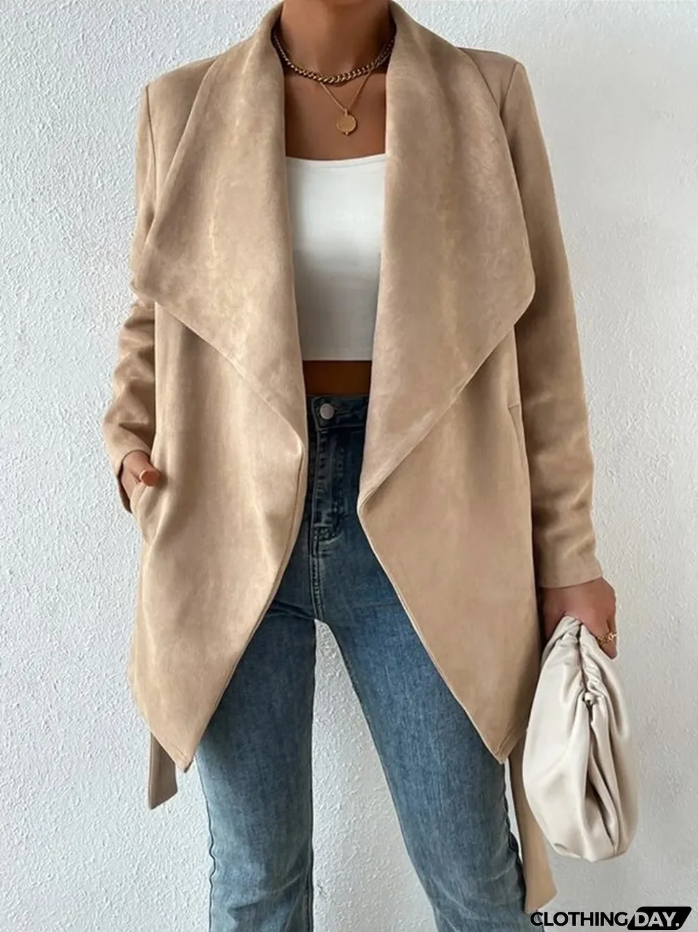 Plain Suede Loose Cape Cardigan Plus