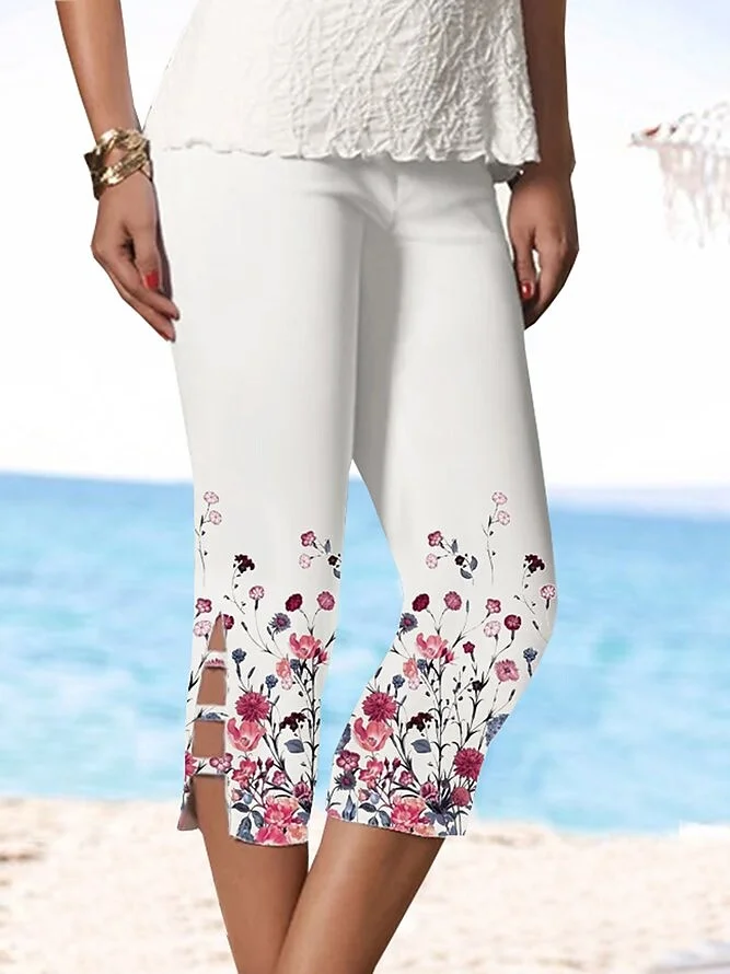 Women's Floral / Botanical Cut Out Capri Leggings