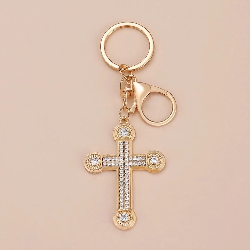 Minimalist Cross Alloy Inlay Rhinestones Women’s Keychain