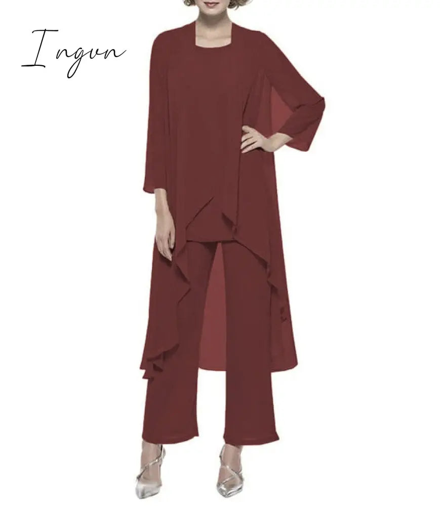 Ingvn - Mother Of The Bride Dresses Plus Size Dress Blazer Champagne Chiffon Pantsuit 3 Pieces