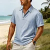 Men's Vintage Linen Casual Beach Vacation Short-Sleeve Polo Collar Shirt by Inlyline