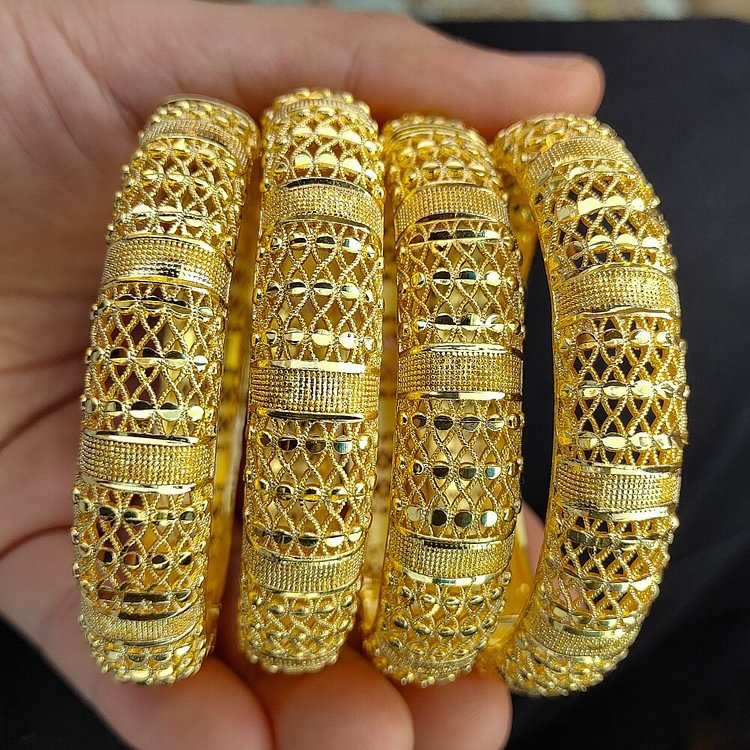 4Pcs Bride 24k Gold Color Dubai Bangles For Women